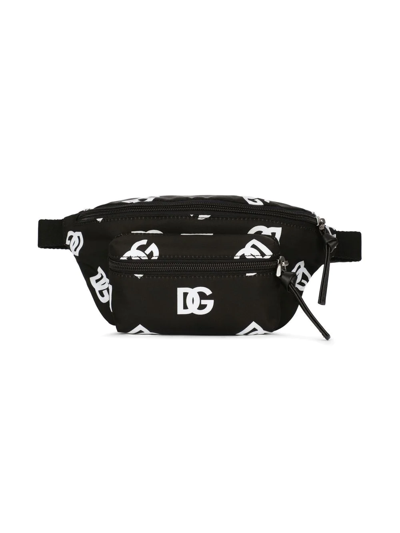 Dolce & Gabbana Kids' All-over Logo Print Belt Bag In Monochrome