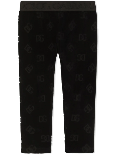 Dolce & Gabbana Kids' Logo-print Cotton Trousers In Black