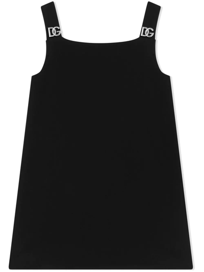 Dolce & Gabbana Kids' Logo-plaque Sleeveless Dress In Black