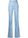 Saint Laurent Contrast-stitch Pressed-crease Flared-leg High-rise Cotton Trousers In Blue