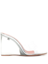 Amina Muaddi Transparent Lupita Glass Wedge Heeled Sandals In Silver