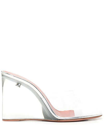 Amina Muaddi Transparent Lupita Glass Wedge Heeled Sandals