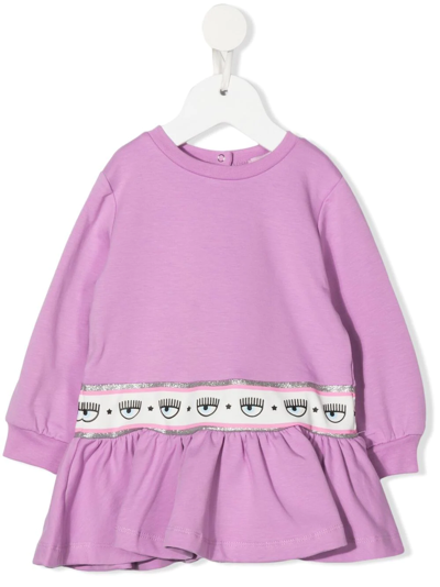 Chiara Ferragni Babies' Logo-print Long-sleeve Dress In Purple