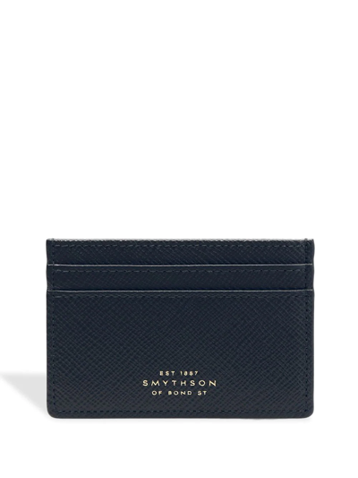 Smythson Panama Calfskin Card Holder In Blue