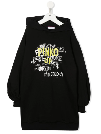 Pinko Kids' Logo-print Hoodie Dress In Black