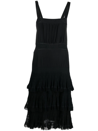 Pre-owned Chanel 2005 Layered Ruffle Dress In Black