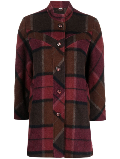 Pre-owned A.n.g.e.l.o. Vintage Cult 1970s Mock Neck Plaid Wool Coat In Red