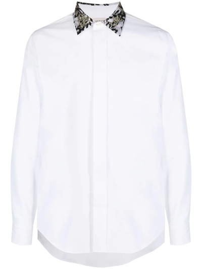 Alexander Mcqueen Sequin-collar Button-up Shirt In White