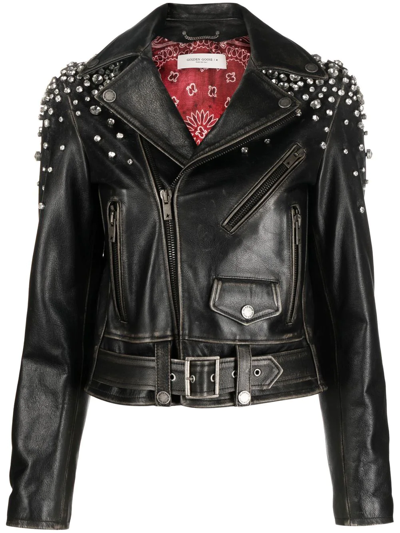 Golden Goose Crystal-embellished Leather Jacket In Black