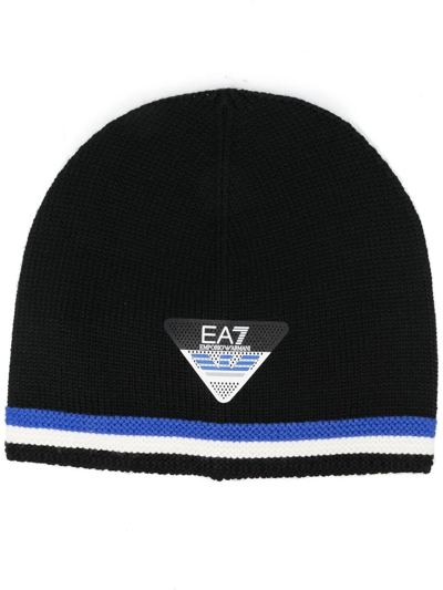 Ea7 Knitted Beanie Hat In Black