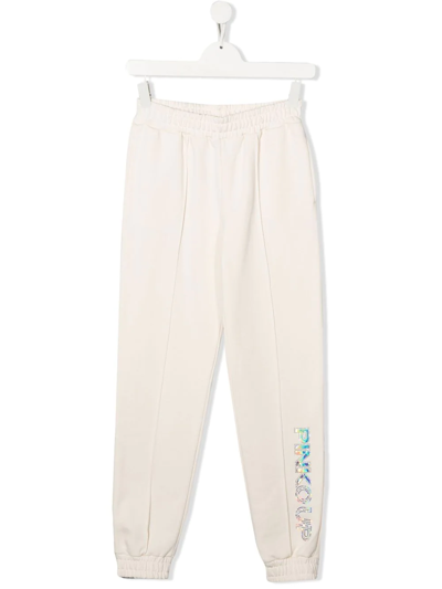 Pinko Logo-embroidered Track Pants In Neutrals