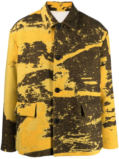 Oamc Full-jacquard Virgin-wool Jacket In Yellow