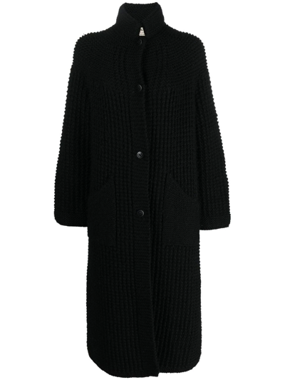 Pre-owned A.n.g.e.l.o. Vintage Cult 1970s Waffle-texture Knitted Midi Coat In Black