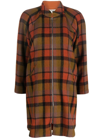 Pre-owned A.n.g.e.l.o. Vintage Cult 1980s Checkered Thigh-length Coat In Orange