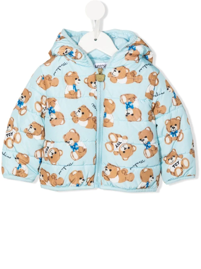 Moschino Babies' Teddy Bear-print Padded Jacket In Blue