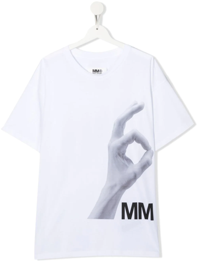 Mm6 Maison Margiela Teen Graphic-print T-shirt In Bianco