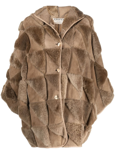 Pre-owned A.n.g.e.l.o. Vintage Cult 1970s Patterned Shearling Buttoned Coat In Brown