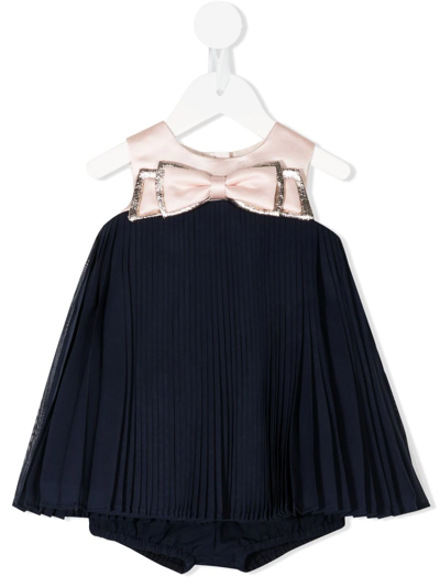 Hucklebones London Babies' Pleated Trapeze-shaped Dress And Bloomers In Blue