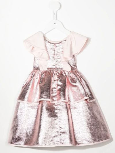Hucklebones London Kids' Metallic-finish Tiered-skirt Dress In Pink