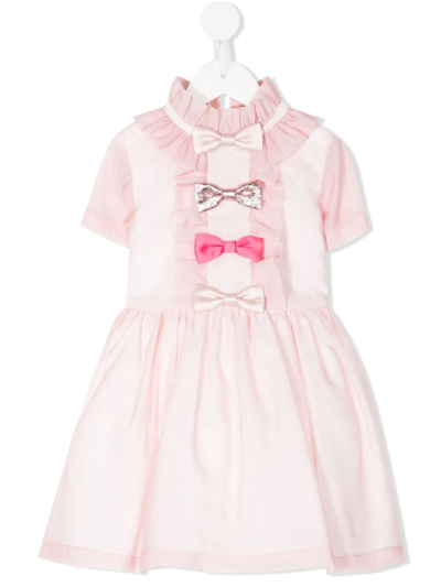 Hucklebones London Kids' Bow-detail Short-sleeve Dress In Pink