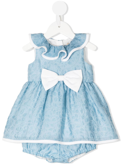 Hucklebones London Babies' Ruffle Tiered Dress And Bloomers In Blue