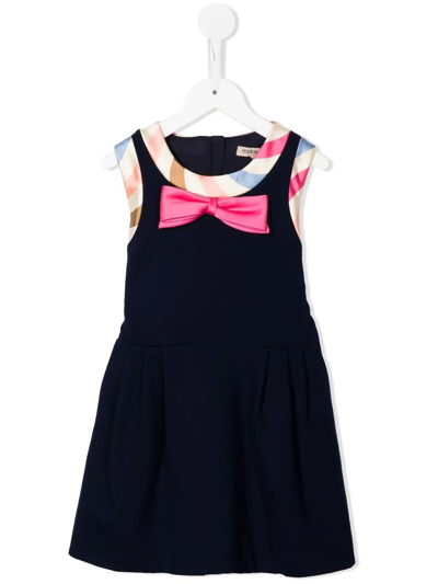 Hucklebones London Kids' Bow-detail Sleeveless Dress In Blue