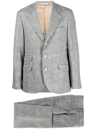 Brunello Cucinelli 千鸟格纹单排扣西装夹克 In Grey