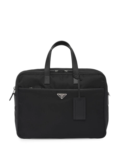Prada Re-nylon And Saffiano Leather Briefcase In Black