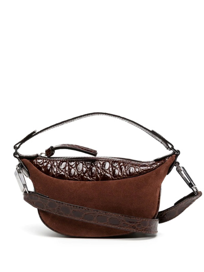 By Far Suede Crocodile Shoulder Bag In Brown