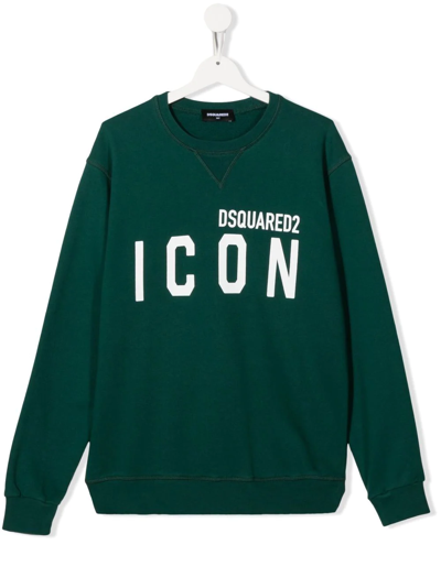 Dsquared2 Teen Icon-print Crew-neck Sweatshirt In Green