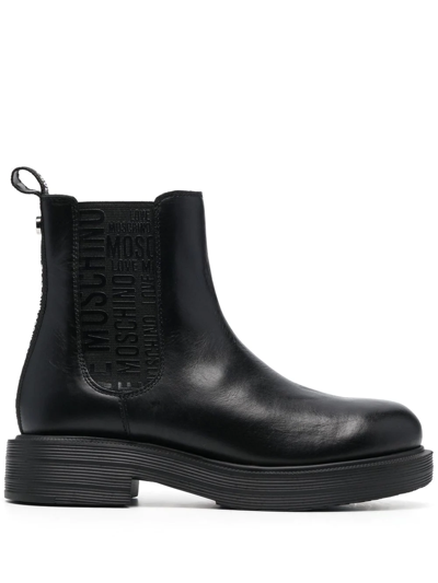 Love Moschino Logo-tape Leather Chelsea Boots In Black