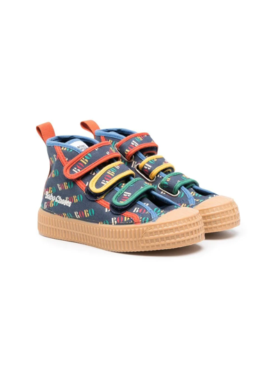 Bobo Choses Kids' Blue Logo High-top Canvas Sneakers In Multicolor