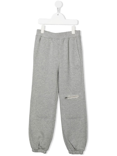 Mm6 Maison Margiela Kids' Zip-detail Cotton Track Trousers In Grey Melange