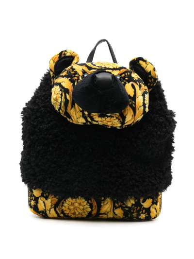 Versace Kids Black & Yellow Barocco Teddy Backpack In 5b00v