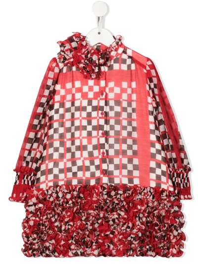 Mi Mi Sol Kids' Ruffle Check-print Dress In Red