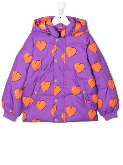 Mini Rodini Kids' All-over Heart-print Hooded Jacket In Purple