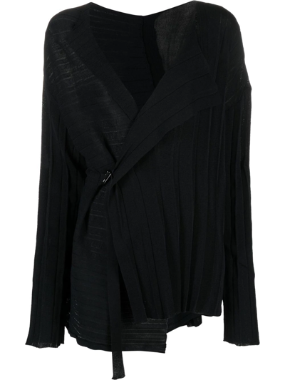 Yohji Yamamoto V-neck Asymmetric Wrap Jumper In Black