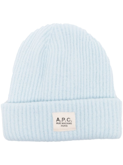 Apc Ribbed-knit Beanie In Light Blue