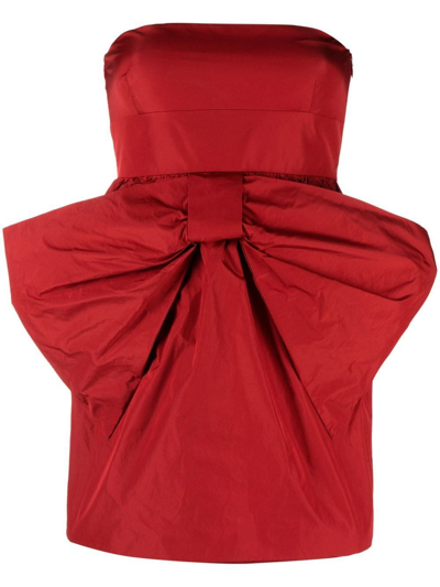 Red Valentino Bow-embellished Strapless Mini Dress In Red