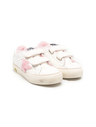 Golden Goose Kids' Shearling Star-patch Sneakers In White