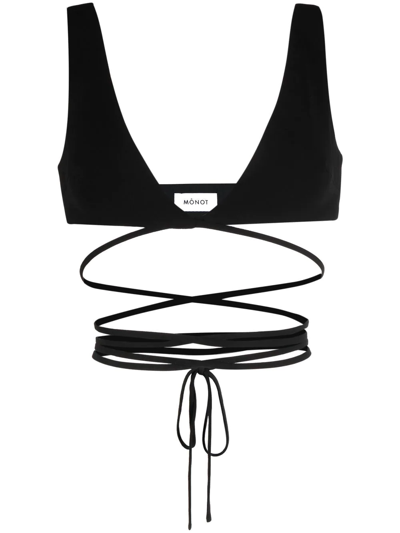 Monot Crepe Wrap-around Crop Top In Black