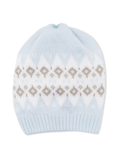 Little Bear Babies' Patterned Intarsia-knit Hat In Cielo