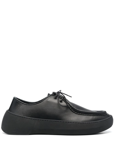 Hevo Murgese Leather Boat Shoes In Black