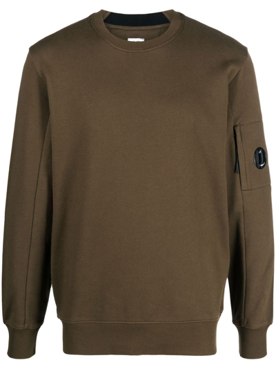 C.p. Company Diagonal Raised Fleece Crew Neck Sweatshirt In Green