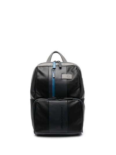 Piquadro Leather Embroidered-logo Backpack In Black