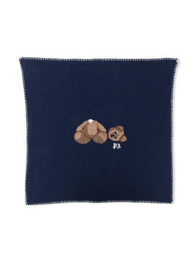 Palm Angels Logo Embroidered Blanket In Blue