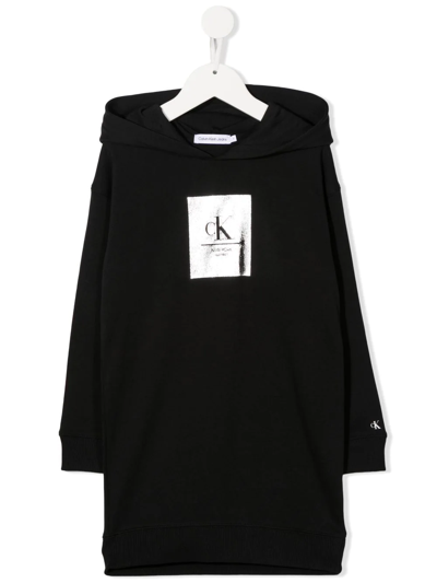 Calvin Klein Kids' Logo-print Hoodie Dress In Black