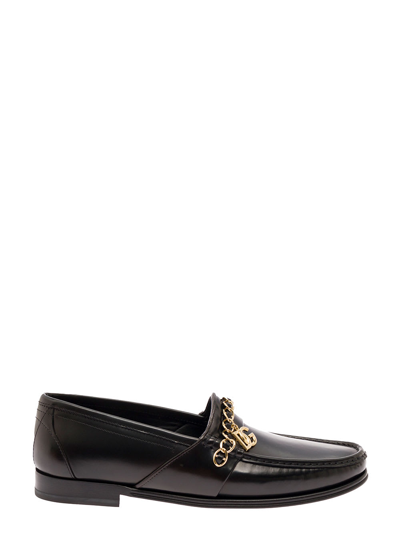Dolce & Gabbana Chain-trim Black Leather Loafers Man Dolce&gabbana
