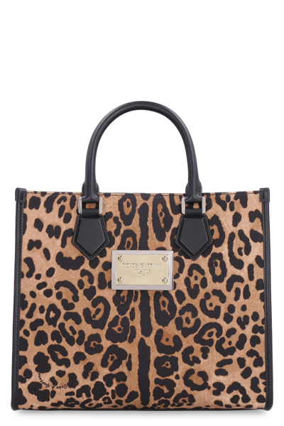 Dolce & Gabbana Leopard Print Shopping Bag In Multicolor