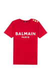 Balmain Logo Printed Buttoned Jersey T-shirt In Red